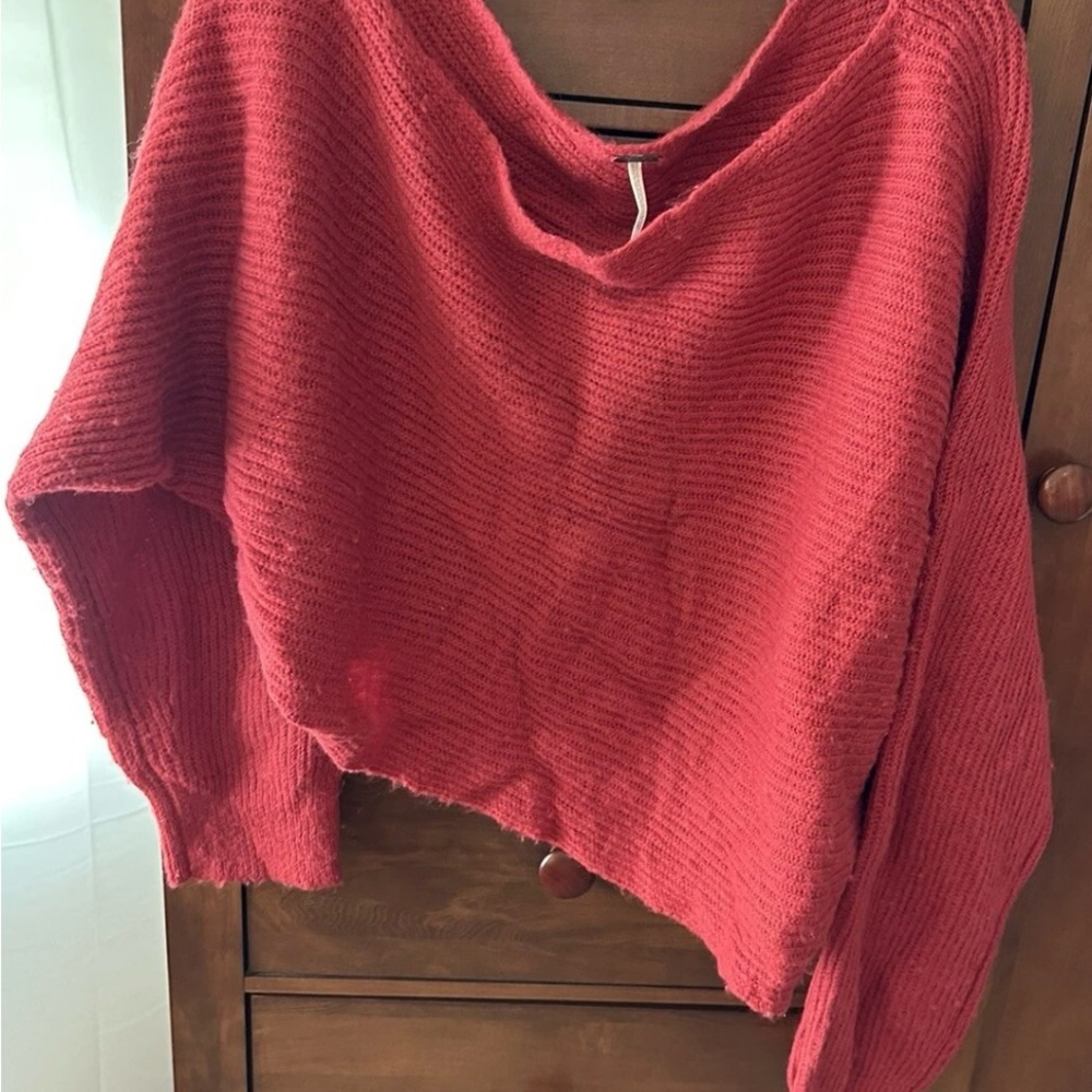 Free People V-Neck Sweater in Rich Red